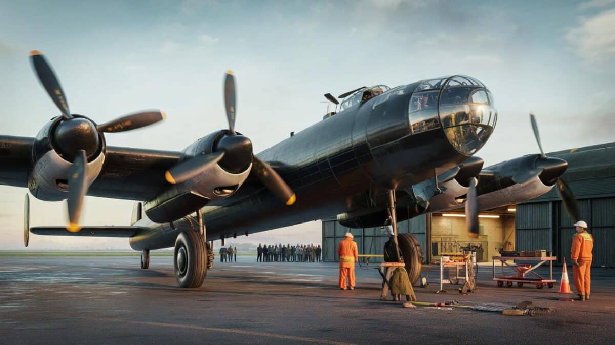 Lancaster bomber touches down for restoration work