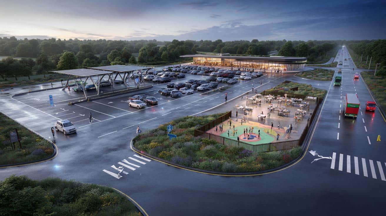 Mega new UK motorway service station with 550 parking spaces, shops & play area is planned in landmark project